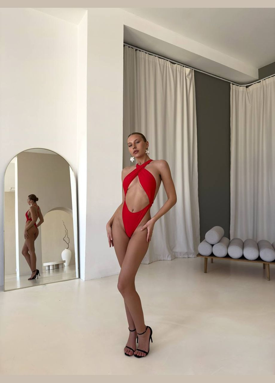 Красный летний смелый яркий купальник слитный Vakko