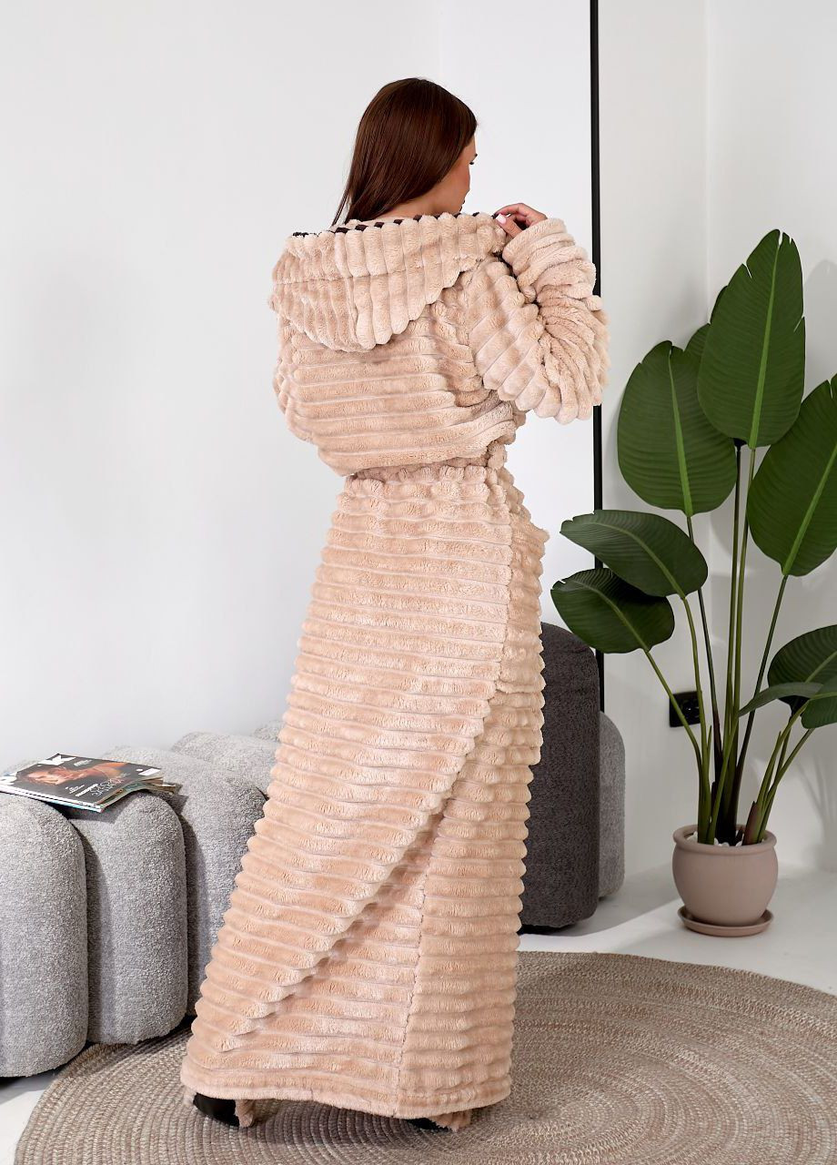 Теплий жіночий халат міді з капюшоном та чобітками полірована махра Selim-tekstil (352529314)