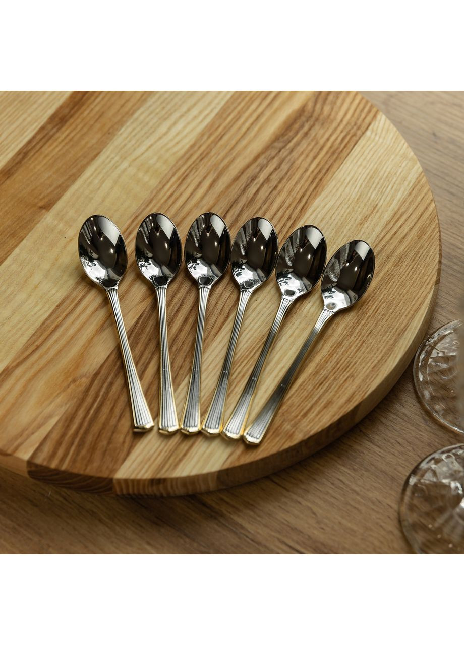 Набір ложок для кави 6 штук з нержавіючої сталі ложки для кави 12.3 см Срібло із золотим обрамленням HP-20-35 Jooki (358706057)