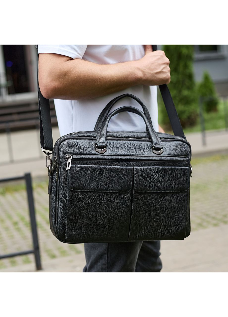 Сумка чоловіча офісна через плече 39х29х10, практичний шкіряний портфель для бізнесу, сумочка для навання, чорний No Brand (359380831)