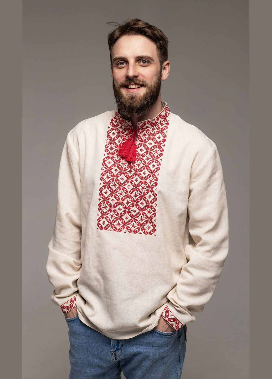 Бежевая мужская вышиванка vishivano4ka узор геометрический прямой (308386000)