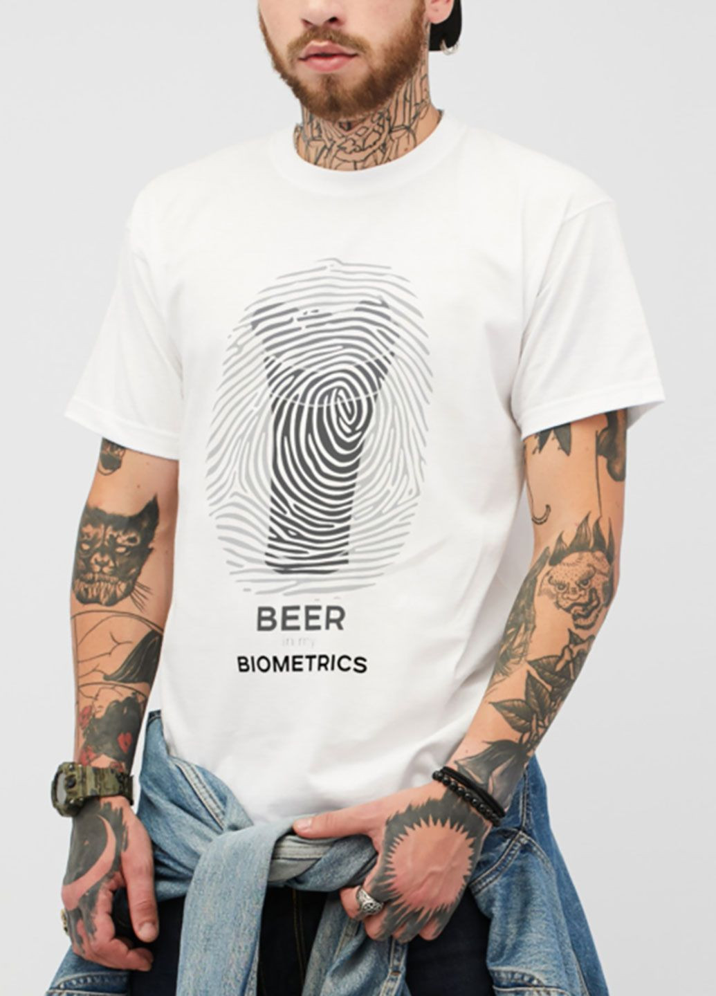Біла футболка чоловіча біла beer biometrics Love&Live
