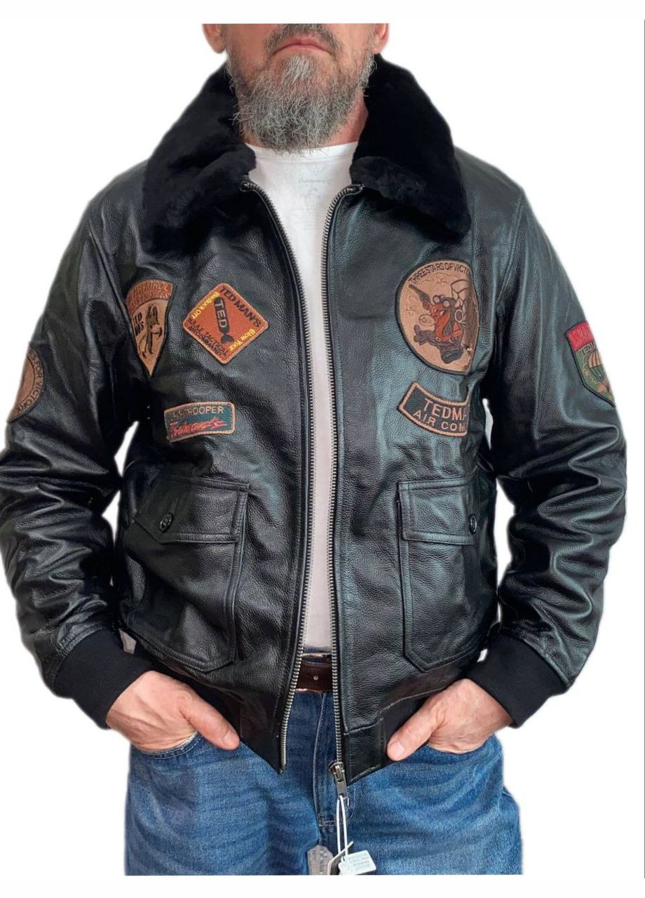 Чорна демісезонна шкіряна куртка в стилі авіатор No Brand Авиатор