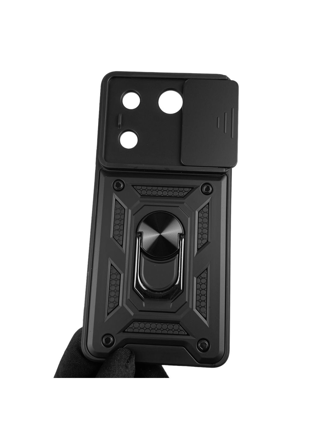 Чехол для Camon 20 Pro (CK7n) бронированный с кольцом со шторкой на камеру на техно камон 20 про чёрный rg1 Tecno (366019120)