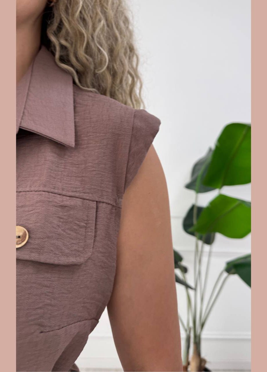 Кавова повсякденний, кежуал жіноча сукня на ґудзиках із поясом Style Point однотонна