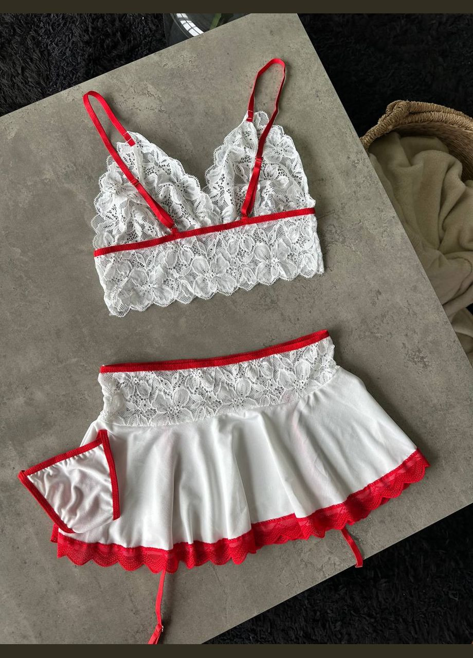 Білий демісезонний спокусливий рольовий комплект з мереживними деталями No Brand