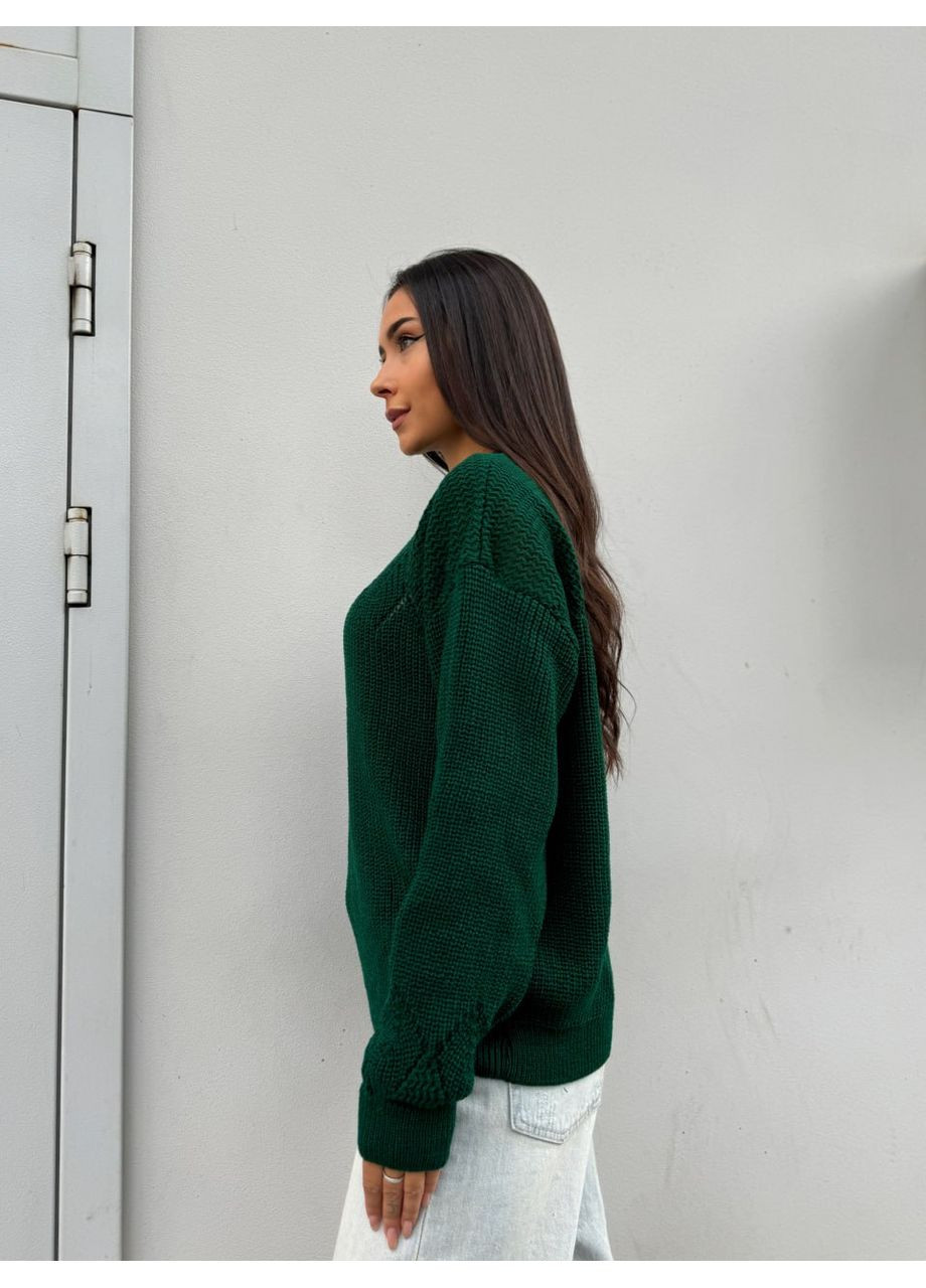 Зеленый демисезонный вязаный женский свитер с низким сиреневым горлом 00379 No Brand