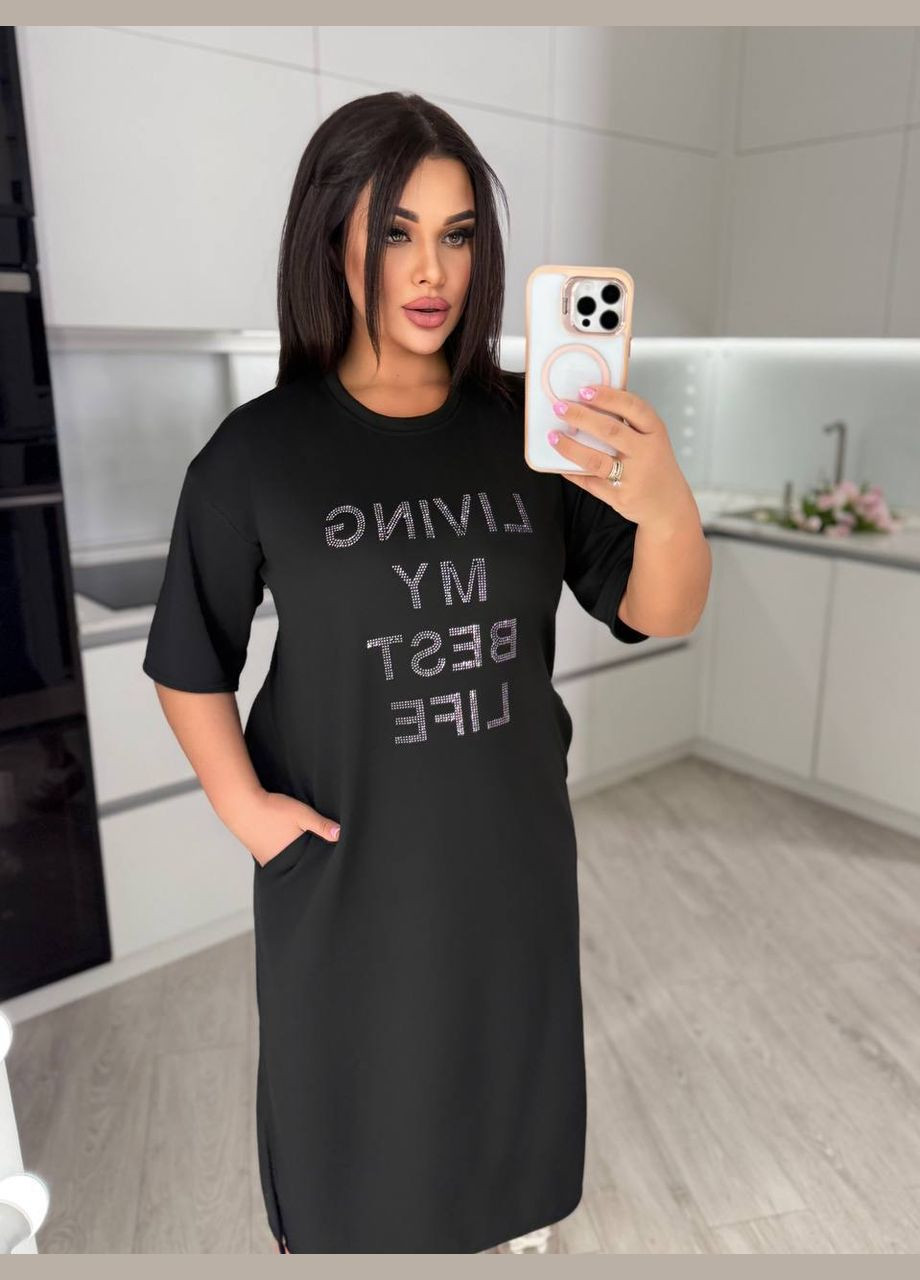 Черное повседневный платье DK/DL Мода без кордонів с надписью