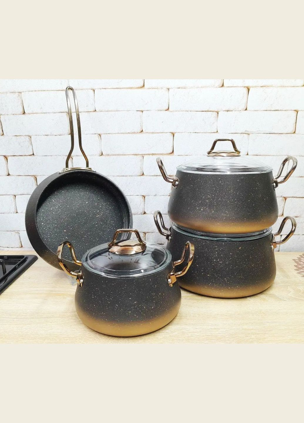 Набор посуды кастрюль премиум класса O.M.S. Collection 3041 с гранитно-мраморным покрытием (Турция) No Brand (317173176)