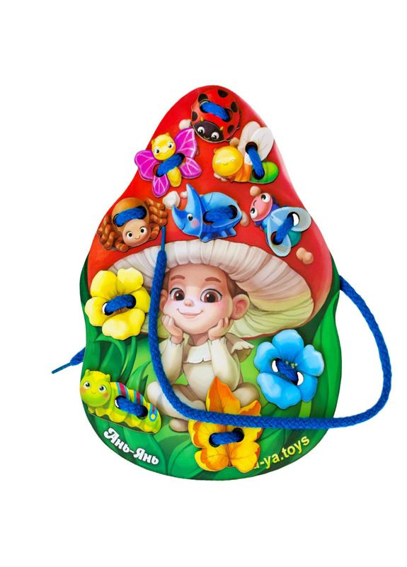 Шнурівка «Гриб-мухоморчик» іграшка по Монтессорі різнобарвна (498/ПСД132) Ubumblebees (324423378)