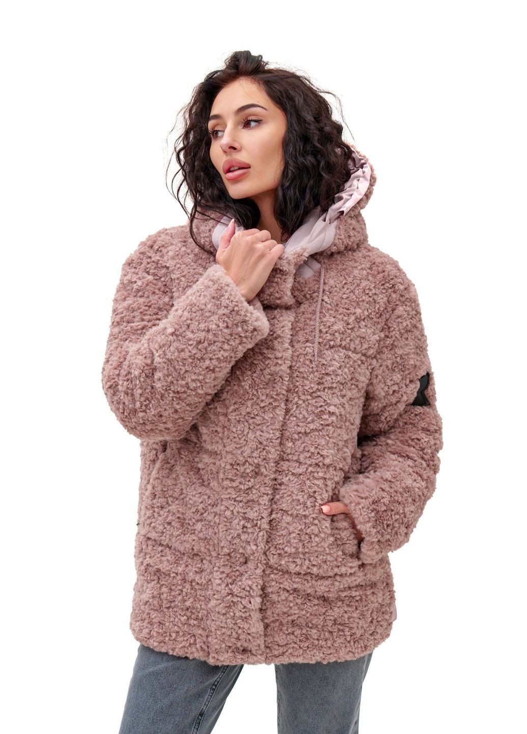 Пудровая зимняя пуховик скай удлинен.пудра (барашек,плащ) Emass