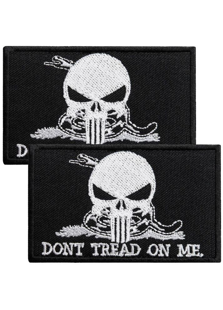 Набор шевронов 2 шт. с липучкой Змея Череп карателей, Don't Tread On Me, Punisher, черный вышитый патч шеврон Atak (301536625)