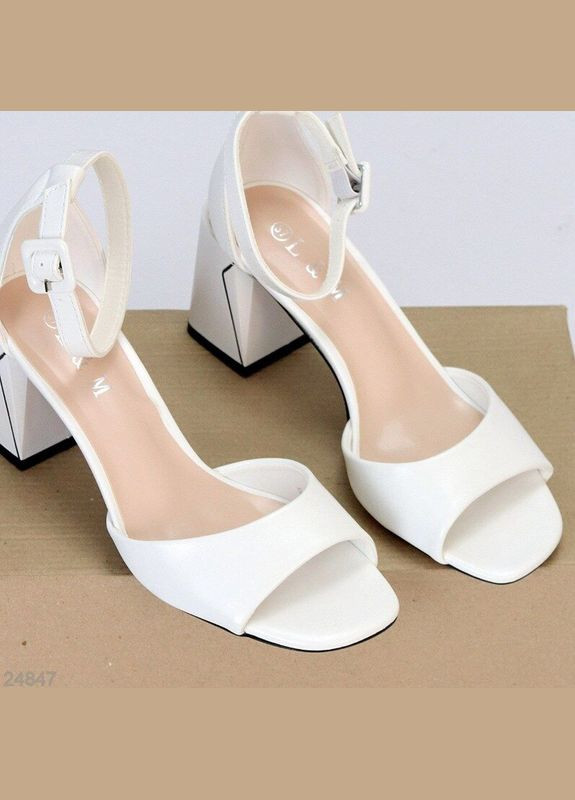 Белые белые босоножки на каблуке эко-кожа, босоножки на каблуке, нарядные белые босоножки каблук L&M с ремешком