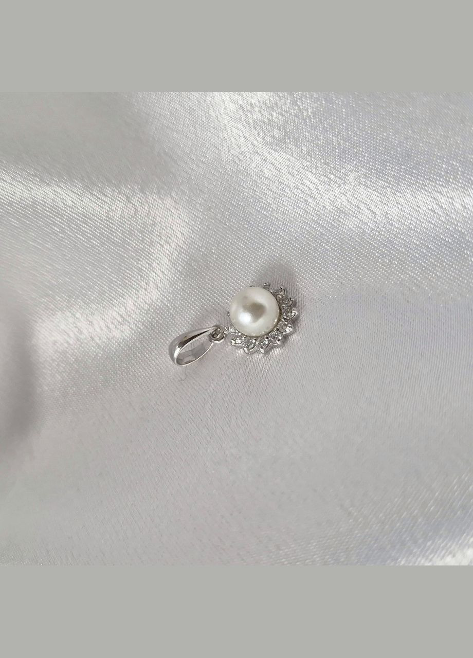 Срібна підвіска Кулон Квітка з Білою Перлиною Срібло 925 проби Родоване 38075р 1.80г No Brand (307833897)