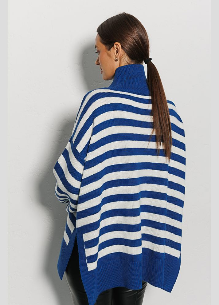 Синій жіночий в'язаний светр oversize рожевий в зелену смужку Arjen
