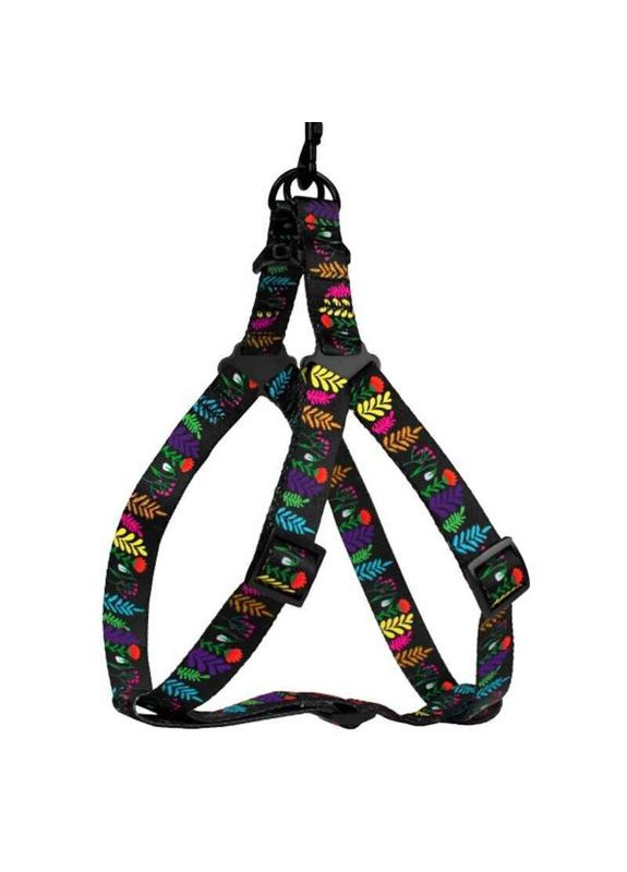Шлея нейлонова з пластиковою пряжкою для собак різних порід Dog Urban Flowers Black 2,5х57-73 см (2800000003906) BronzeDog (327071239)