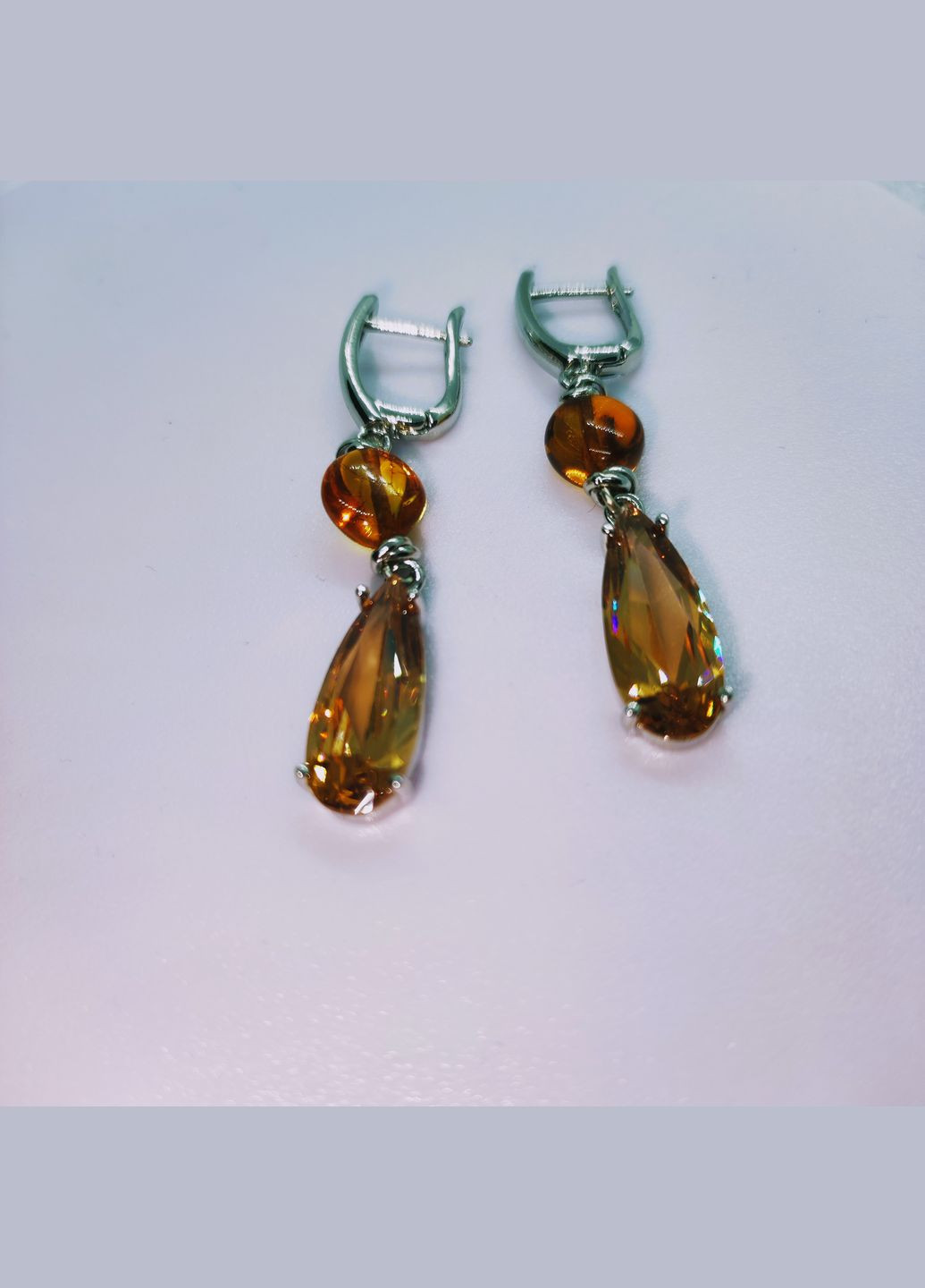 Сережки 3174 з натурального бурштину відтінок коньячний MINOV (316470507)