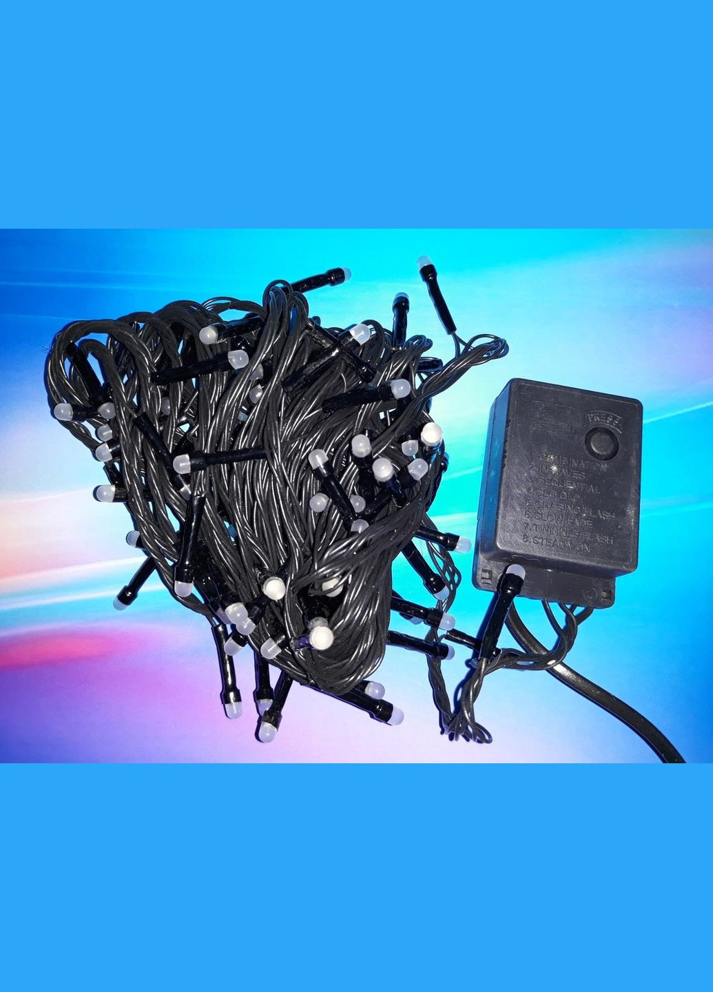 [080098] Гірлянда 100 led маленька лінза 4мм blue (чорний провід) 7 метрів No Brand (322575490)