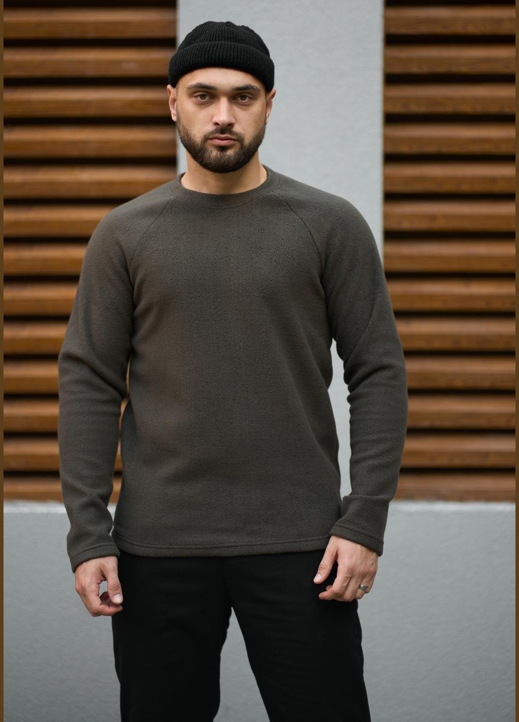 Хакі світшот флісовий еластичний та приємний на дотик (320194209)