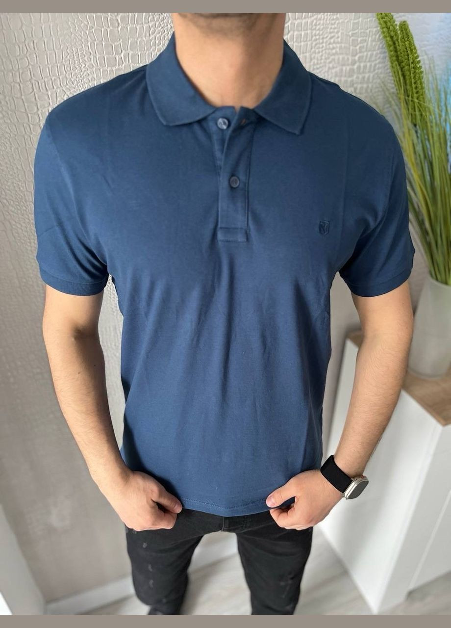 Синяя футболка-футболка поло мужская для мужчин No Brand однотонная