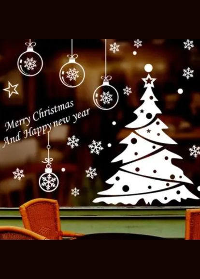 Новогодняя наклейка Елка виниловая 30 на 45 см белый Jannet Наклейка (307298810)