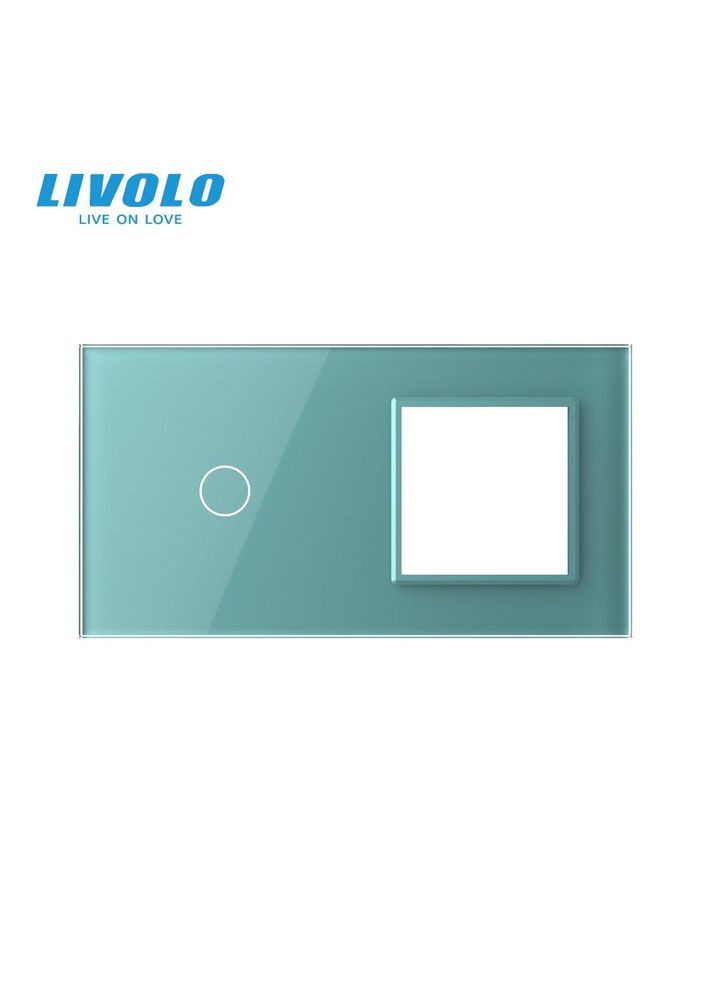 Рамка 2-постовая для 1-сенсорного выключателя и розетки (1-0), закалённое стекло, зелёная, 151×80 мм (C7-C1/SR-18) Livolo (372162185)