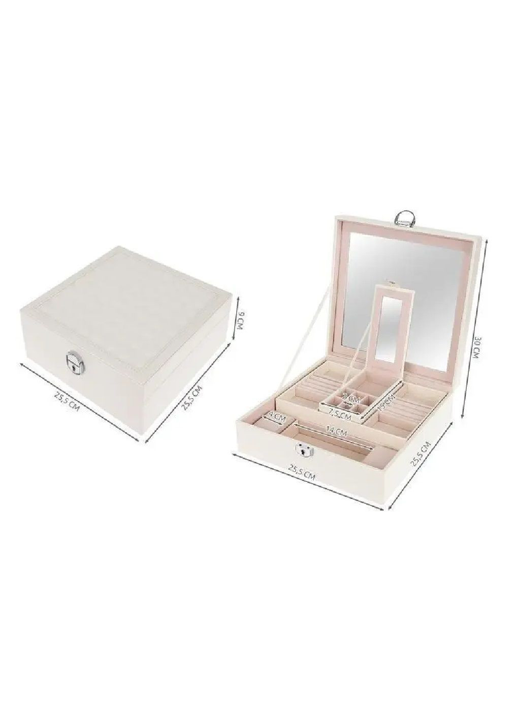 Шкатулка футляр ящик короб бокс органайзер для украшений драгоценностей с зеркалом ключом 25,5х25,5х30 см (476675-Prob) Белая Unbranded (288044367)