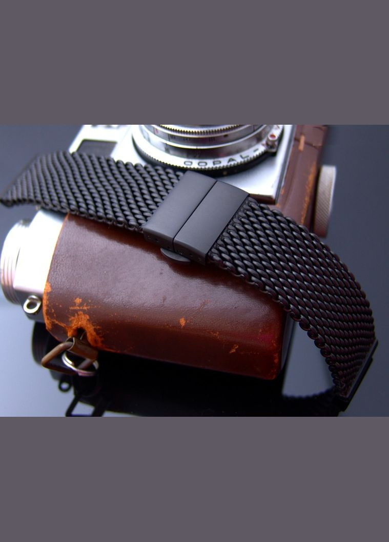 Браслет для часов PVD Black крупного плетения с застёжкой Deployant Clasp (20 мм) Taikonaut (292132727)