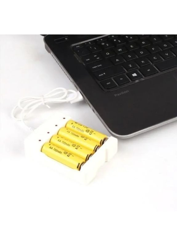 Інтелектуальний зарядний пристрій від USB на 4 акумулятори АА или ААА зарядка білий No Brand (363329726)