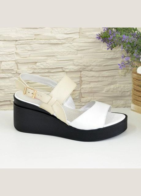 Жіночі шкіряні босоніжки на платформі. Колір білий/бежевий. 39 розмір Vasha para (303932014)