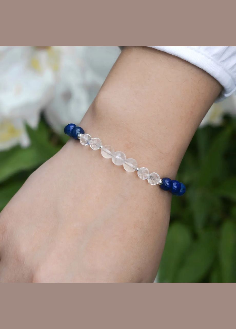 Браслет на резинке натуральный камень Лазурит, Горный Хрусталь d-6мм+- обхват 18см No Brand Браслет (334350429)