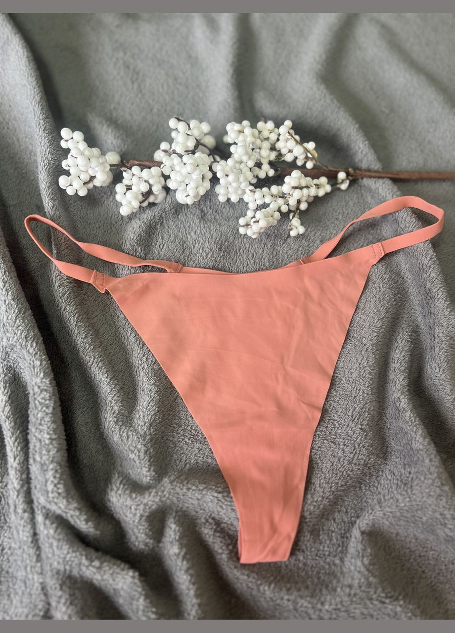 Безшовні трусики-стрінги Невидимка з бавовняною ластовицею на тонких резинках S M L XL(44 46 48 50) коралові Po Fanu (303400862)