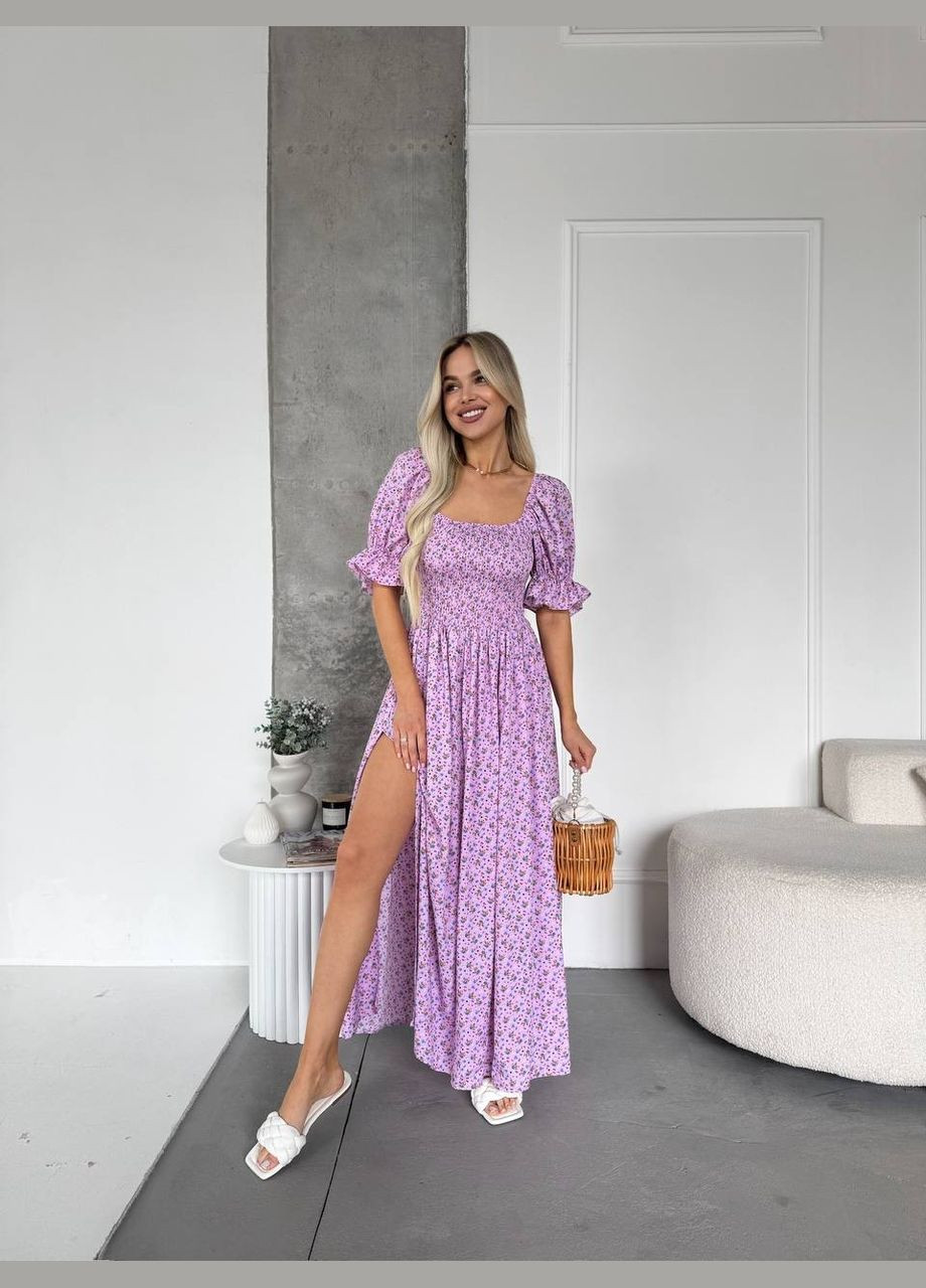 Светло-лиловое повседневный, вечернее, кэжуал женское платье FINO Mode в горошек