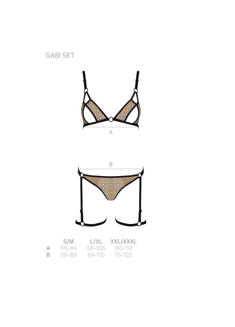Комбінований демісезонний еротичний комплект спідньої білизни gabi set s/m beige, трусики з гартерами Passion
