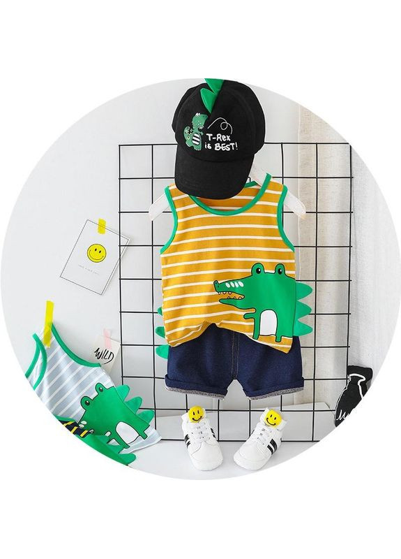 Комбінований літній костюм діно помаранч полоска з шортами No Brand