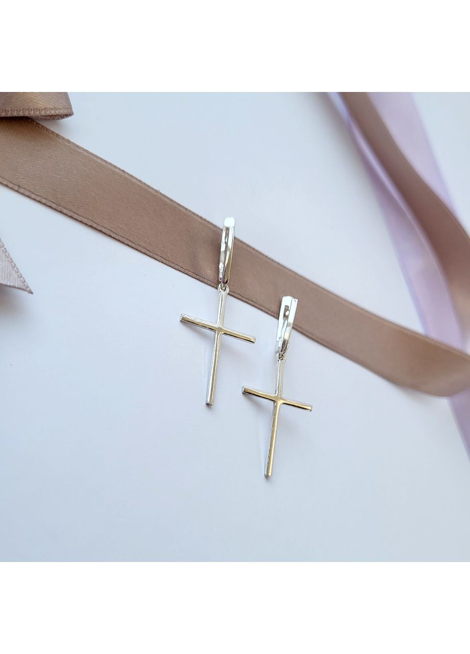 Срібні сережки з підвіскою Хрести без Каменів срібло 925 проби 20228 2.67г No Brand (306743126)