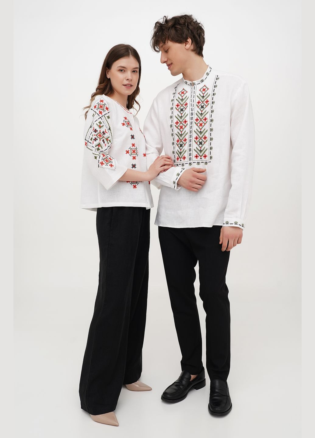 Белая льняная мужская вышиванка со звездами и колосками ясен, есть парные вышиванки. серый, р.60, код 9457/60/394 ГАЛЕРЕЯ ЛЬОНУ лен (333164729)