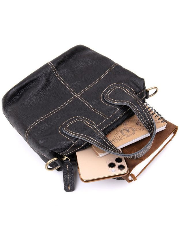 Сумка тоут через жіноче плече з натуральної шкіри середня Чорний 37923 Vintage (355245238)