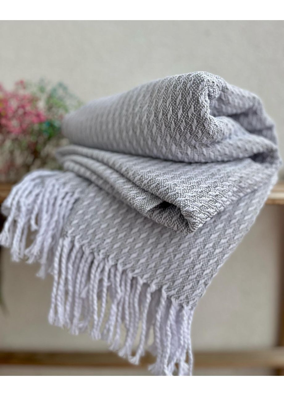 Плед Latvia бавовняний з китицями сірий Lanavitta (361852546)