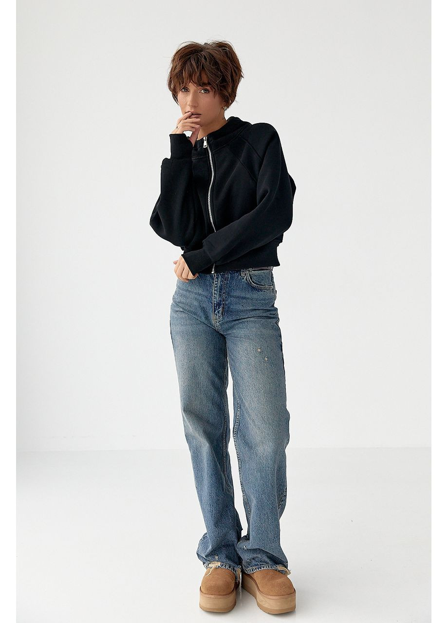 Утеплене коротке худи на блискавці - білий колір Lurex (370601878)