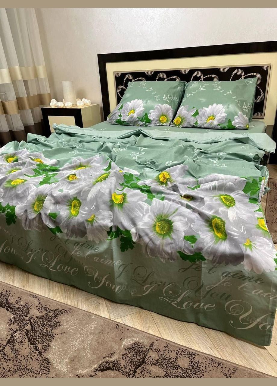 Постельное белье хлопковое Комилотея Полутораспальное 180 x 220 Бязь Зеленое 70 х 70 No Brand (303454963)