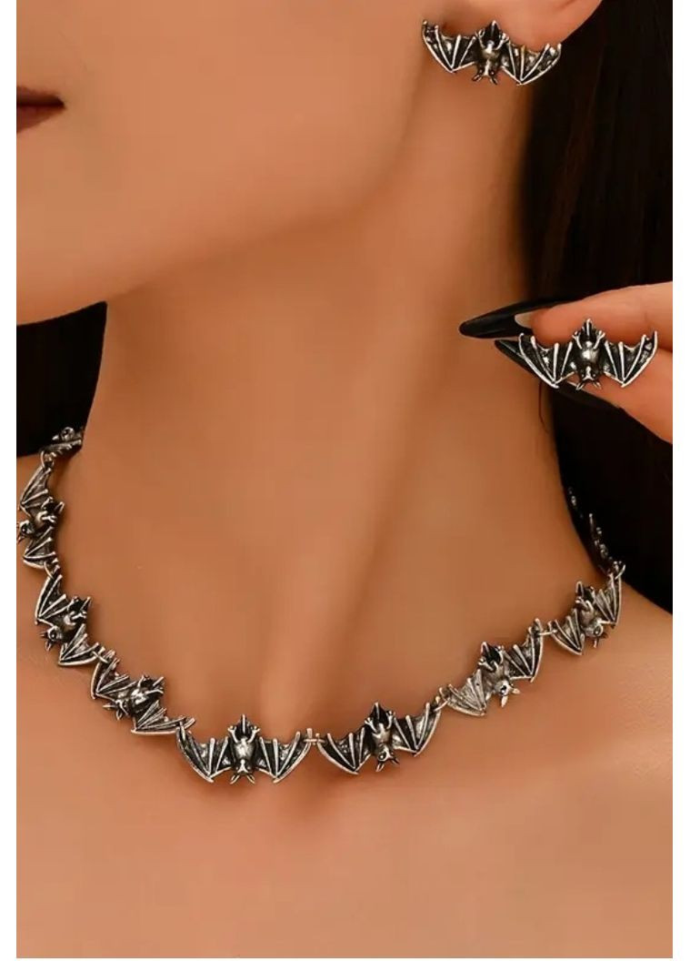 Комплект бусы и серьги летучие мыши, хэллоуин, готика, 1459 No Brand (362050382)