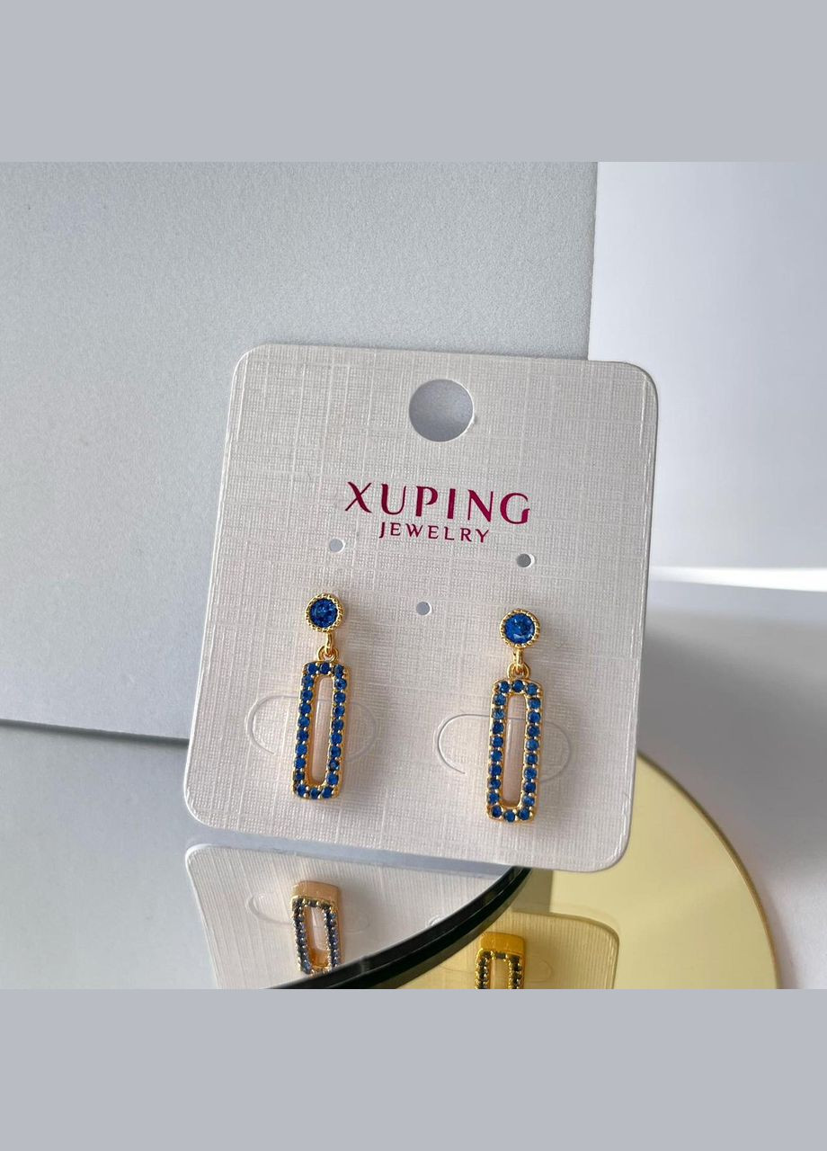 Серьги позолота Xuping Гвоздики пуссеты подвеска с синими камнями Золото 20.5 мм S15124 Xuping Jewelry (328943368)