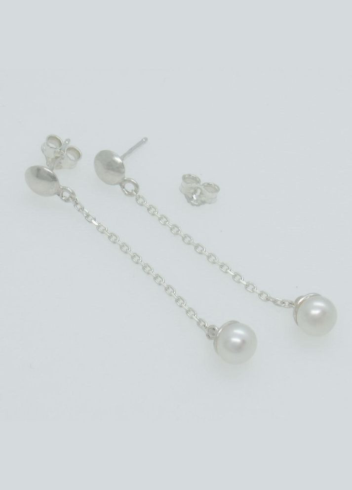 Срібні сережки пусети гвоздики з перлами на ланцюжку "Перламутр" No Brand (350667572)