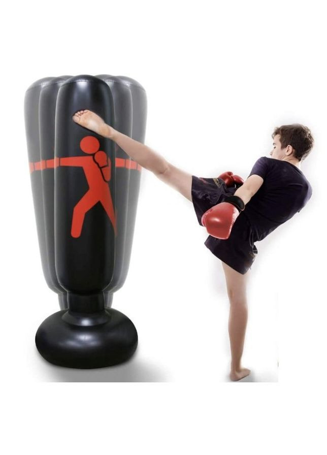 Надувная боксерская груша на подставке 160 см для дома, насос в комплекте, чёрная, ПВХ No Brand (362682257)