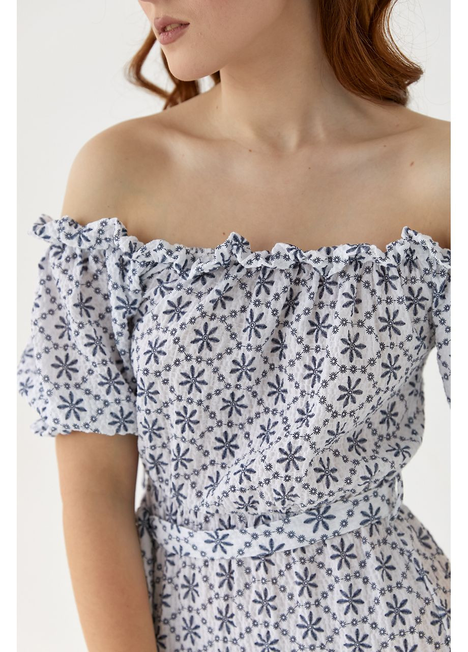 Молочна повсякденний, вечірня літня сукня міді з відкритими плечима з відкритою спиною Byron з квітковим принтом