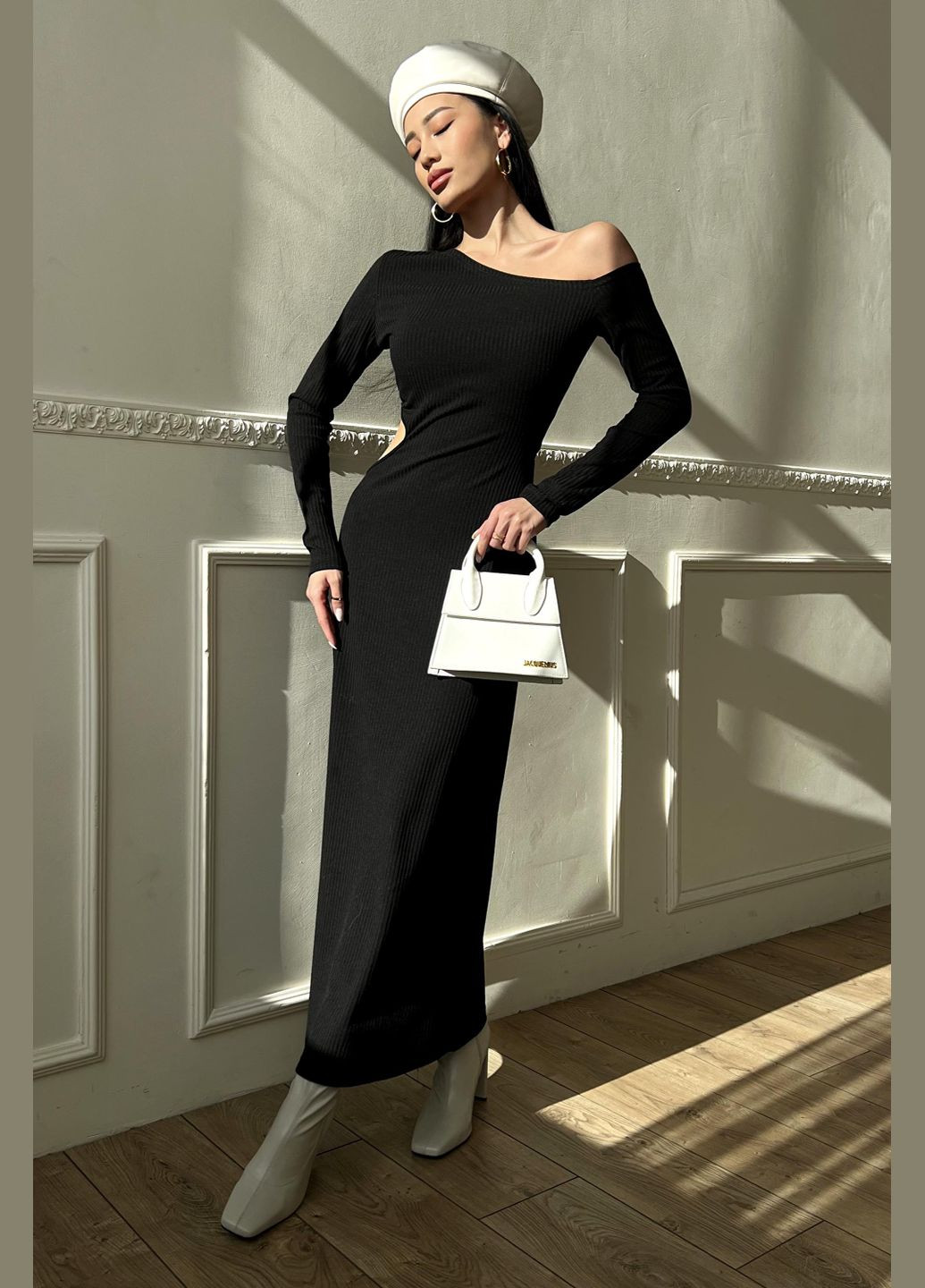 Черное повседневный, кэжуал, вечернее стильное платье миди Jadone Fashion однотонное