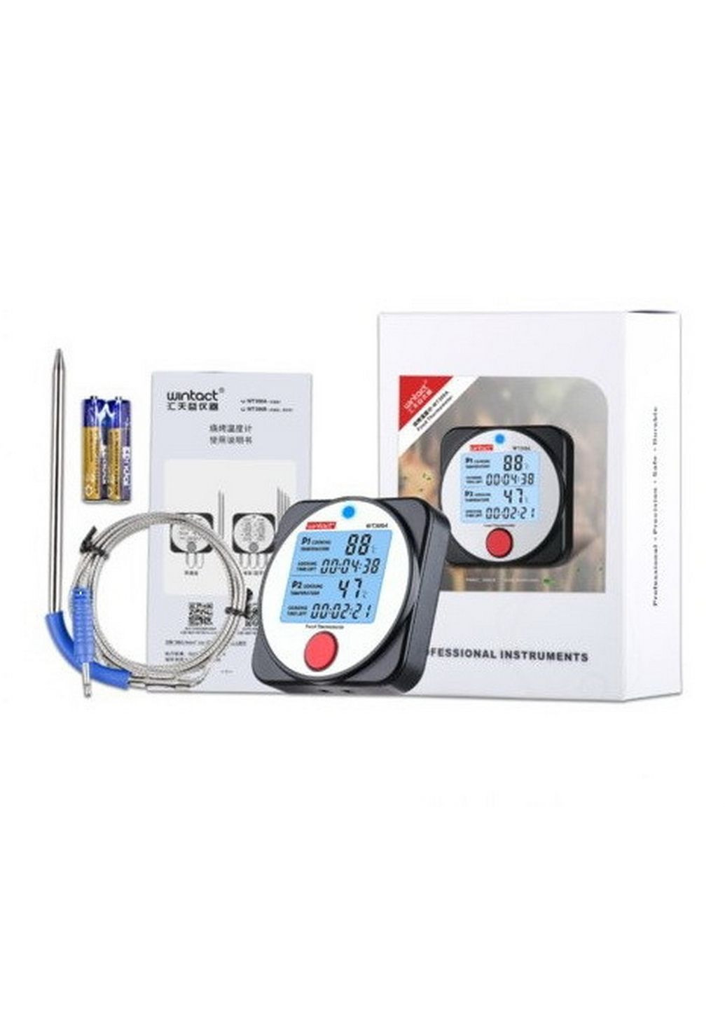 Термометр цифровой для барбекю 2-х канальный Bluetooth, -40-300°C Wintact (279321238)