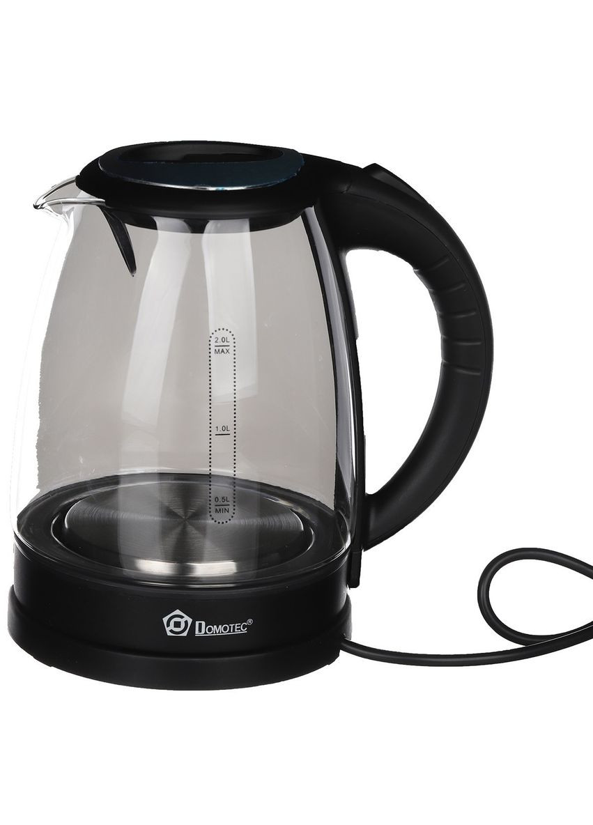 Чайник електричний скляний із захистом від перегрівання 2 л електрочайник MS-8110 Чорний Domotec (306716829)