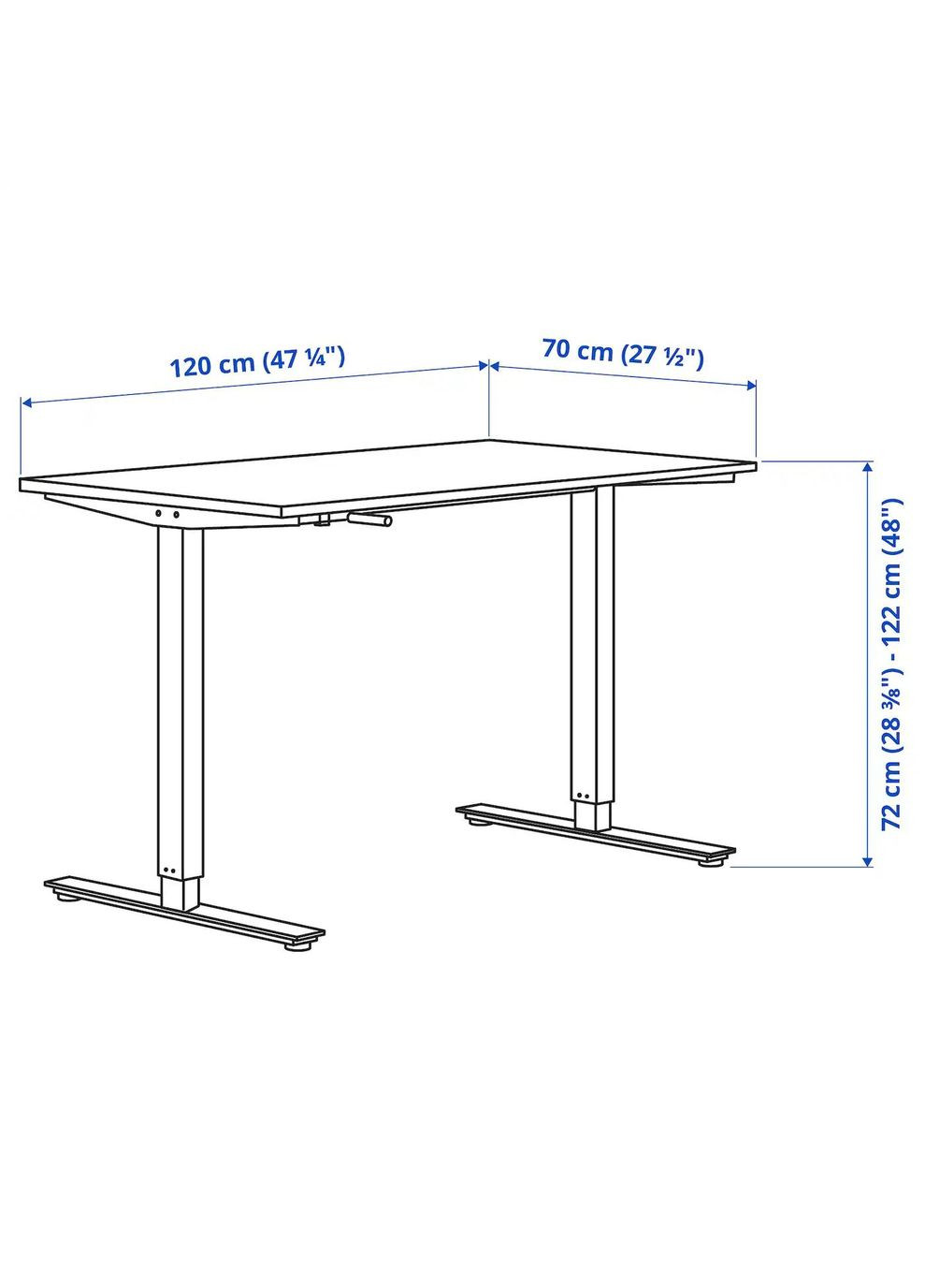 Регульований по висоті стіл ІКЕА TROTTEN 120х70 см (s99429578) IKEA (278406187)